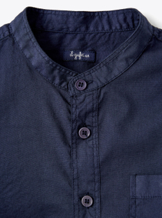 Camicia coreana in popeline - Blu | Il Gufo