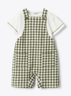 Dungaree outfit in jersey and seersucker - Green | Il Gufo