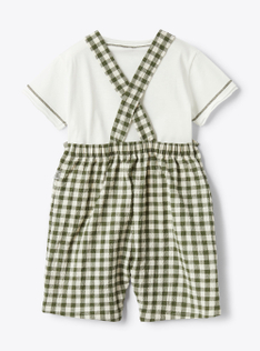 Dungaree outfit in jersey and seersucker - Green | Il Gufo