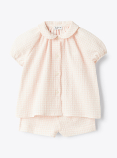 Seersucker two-piece set - Pink | Il Gufo