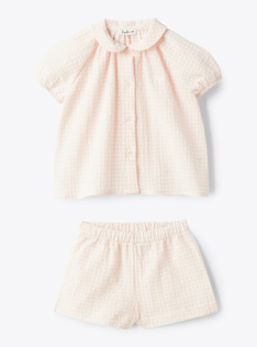 Seersucker two-piece set - Pink | Il Gufo