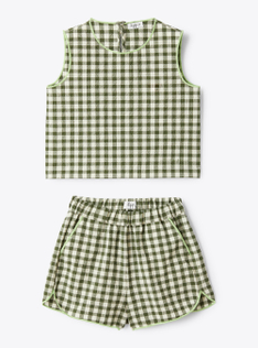 Gingham check seersucker set - Green | Il Gufo