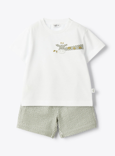 Jersey and seersucker baby set - Green | Il Gufo