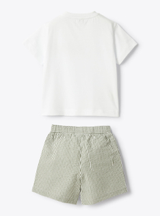Jersey and seersucker baby set - Green | Il Gufo