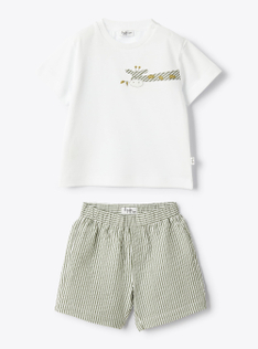 Jersey and seersucker baby set - Green | Il Gufo