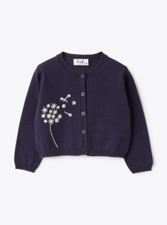 Cardigan en coton organique avec broderie - Bleu | Il Gufo