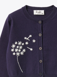 Cardigan en coton organique avec broderie - Bleu | Il Gufo