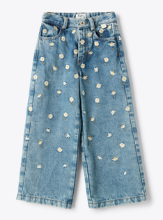 Palazzo jeans with embroidery - Blue | Il Gufo