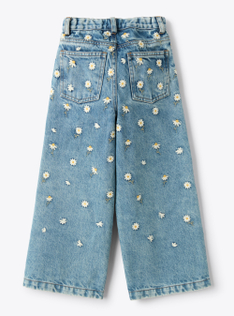 Palazzo jeans with embroidery - Blue | Il Gufo