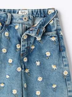 Palazzo jeans with embroidery - Blue | Il Gufo