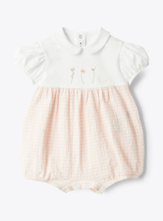 Gingham seersucker romper - Pink | Il Gufo