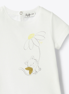 T-shirt with print and appliqué - White | Il Gufo