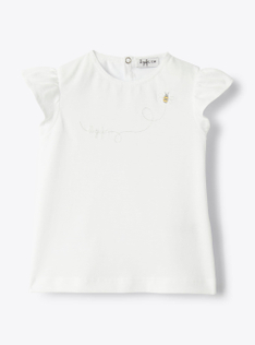 Jersey t-shirt with ruffled sleeves - White | Il Gufo