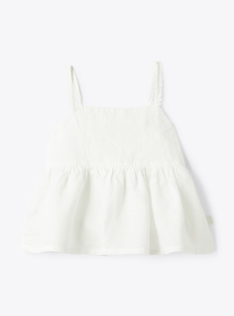 Top in lino con balza - Bianco | Il Gufo