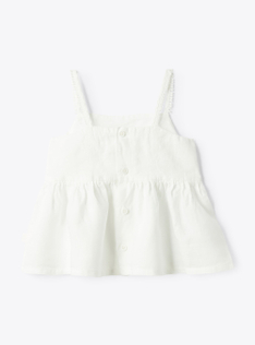 Top in lino con balza - Bianco | Il Gufo