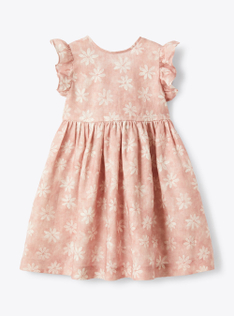 Robe en lin à fleurs avec nœud - Rose | Il Gufo