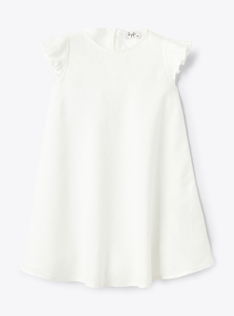 Trapeze dress in linen with ruffled details - White | Il Gufo