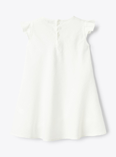 Trapeze dress in linen with ruffled details - White | Il Gufo