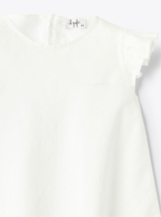 Trapeze dress in linen with ruffled details - White | Il Gufo