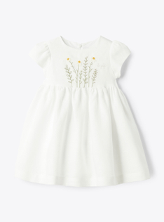 Linen dress with embroidery - White | Il Gufo