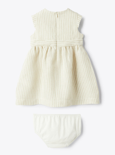 Gestreiftes Leinenkleid mit Gürtel - Braun | Il Gufo