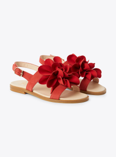 Sandalo in pelle con fiore - Rosso | Il Gufo