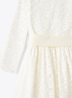 Vestito lungo in pizzo con cintura - Bianco | Il Gufo