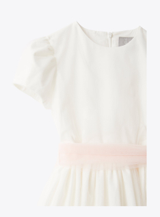 Vestito in tulle con cintura a contrasto - Bianco | Il Gufo