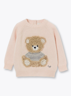 Wool sweater with emroidered bear - Pink | Il Gufo