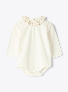 Bodysuit with floral ruffled collar - White | Il Gufo