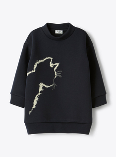 Fleece dress with embroidered cat design - Blue | Il Gufo