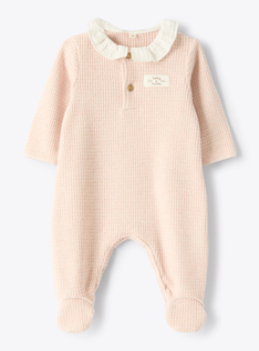 Viscose-blend romper with ruffles - Pink | Il Gufo