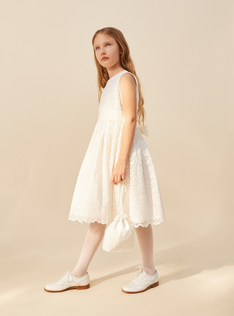 Sleeveless dress in lace with belt - White | Il Gufo