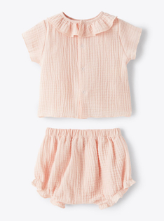 Zweiteiliges Set aus Bio-Baumwoll-Gaze - Rose | Il Gufo