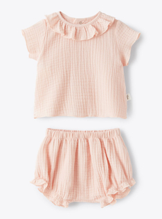Zweiteiliges Set aus Bio-Baumwoll-Gaze - Rose | Il Gufo