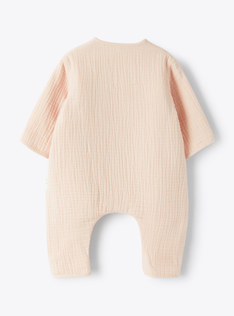 Kimono-style jumpsuit in organic gauze - Pink | Il Gufo