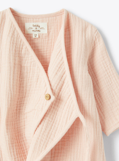 Kimono-style jumpsuit in organic gauze - Pink | Il Gufo