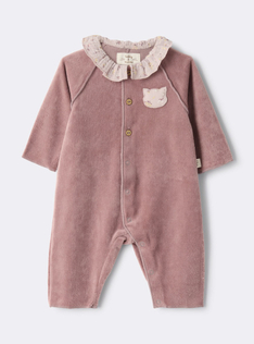Chenille jumpsuit with ruffles - Violet | Il Gufo