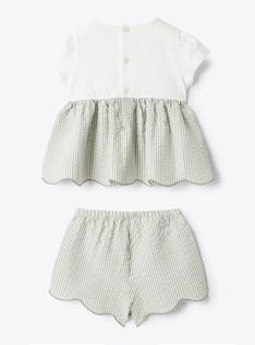 Two-piece baby set in Jersey and seersucker - Grey | Il Gufo