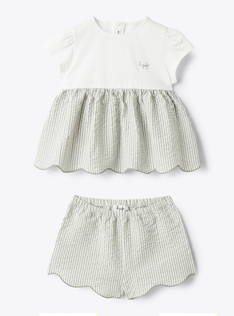 Two-piece baby set in Jersey and seersucker - Grey | Il Gufo