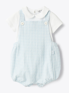 Dungaree outfit in jersey and seersucker - Light blue | Il Gufo