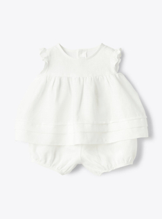 Two-piece linen set with pleated detail - White | Il Gufo