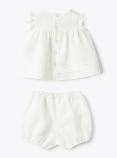 Two-piece linen set with pleated detail - White | Il Gufo