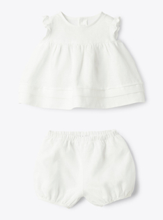 Two-piece linen set with pleated detail - White | Il Gufo