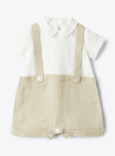 Waffle-textured linen romper - Brown | Il Gufo