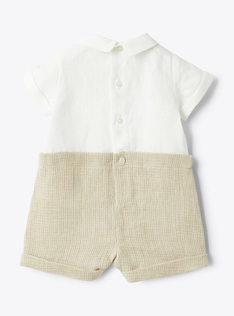 Waffle-textured linen romper - Brown | Il Gufo