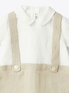Waffle-textured linen romper - Brown | Il Gufo