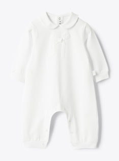 Jersey romper with a bow - White | Il Gufo