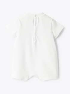 Seersucker romper with a puppy print - White | Il Gufo
