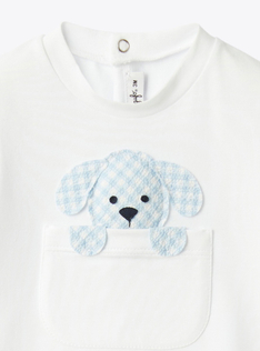 Seersucker romper with a puppy print - White | Il Gufo